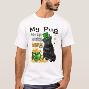 Camiseta Meu Pug É Minha Sortuda Charme Cachorro Preto