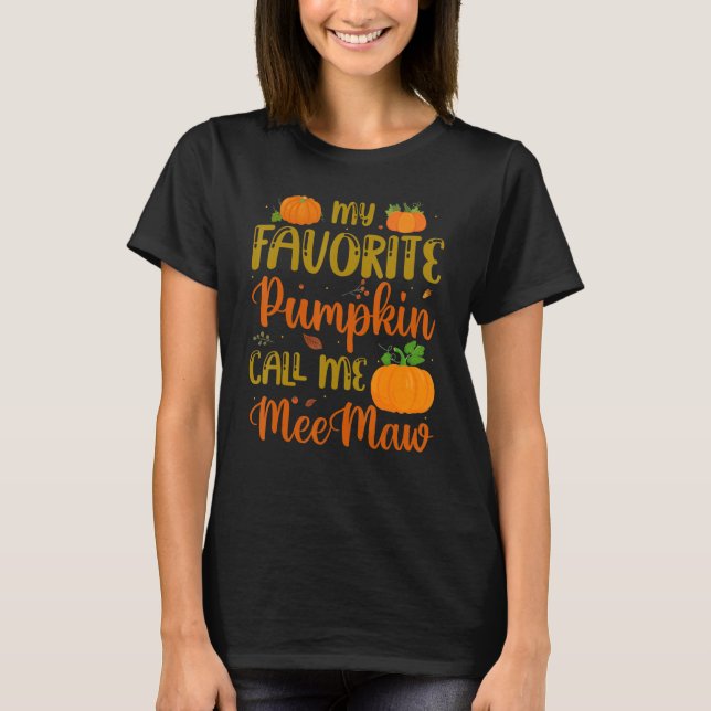 Camiseta Meu Pumpkin Favorito Me Chama Meemaw Pumpkin Spice (Frente)