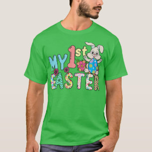 Camiseta Meu Rosto Coelho da Páscoa Rosa Meu Primeiro Dia d