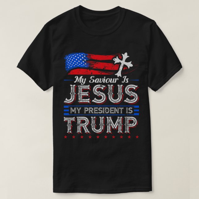 Camiseta Meu Salvador É Jesus Meu Presidente É Trump Christ (Frente do Design)