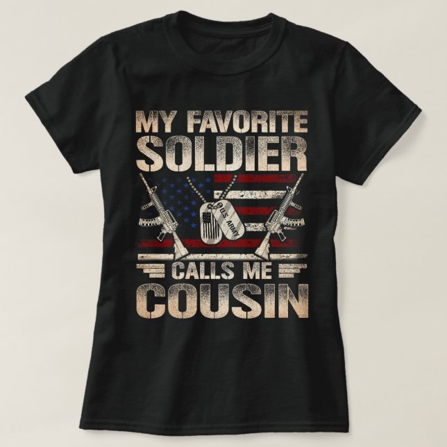 Camiseta Meu Soldado Favorito Me Chama Primo Exército Ameri (Frente do Design)