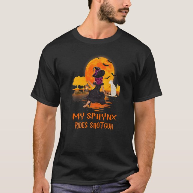 Camiseta Meu Sphynx Dirige Gato De Aranha E Bruxa De Hallow (Frente)