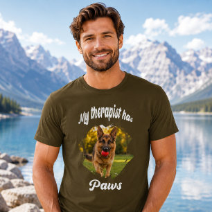 Camiseta Meu terapeuta tem patas foto de cachorro marrom