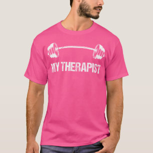 Camiseta Meu Terapista (Barbell) Engraçado Peso do Workout