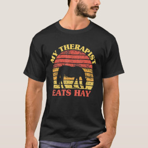 Camiseta Meu Terapista Come Hay Vintage Horse Dizendo Retro