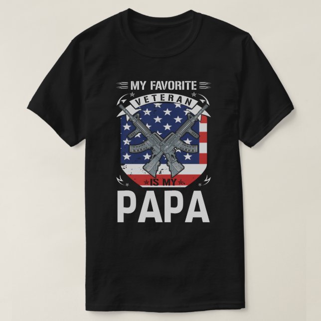 Camiseta Meu Veterano Favorito É Minha Bandeira PAPA EUA (Frente do Design)