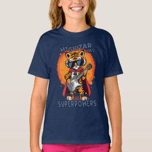 Camiseta Meu Violão Tem Superpoderes Tigre Super-Herói Rock