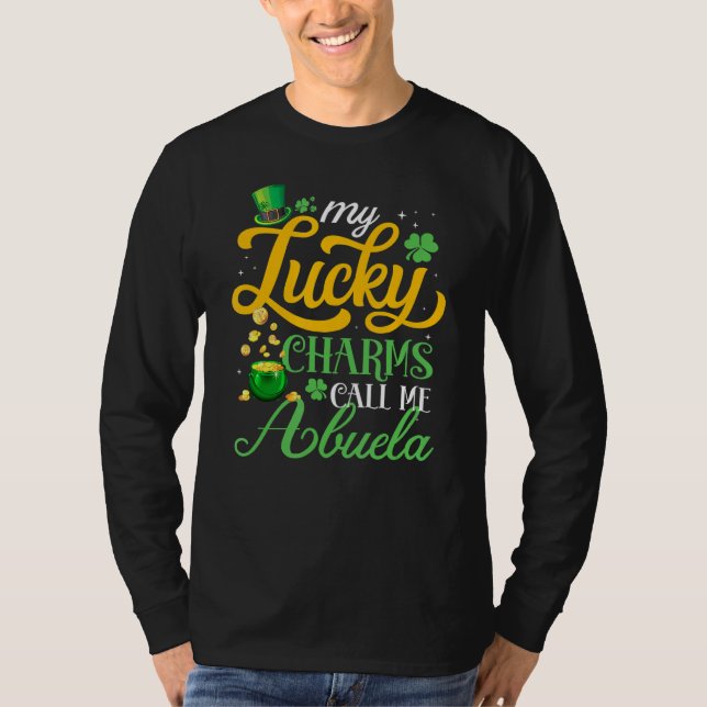 Camiseta Meus Charmes Sortudos Me Chamam De Abuela Happy St (Frente)