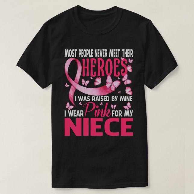 Camiseta Meus Heroínas Eu Visto Rosa Para Meu Cancer De Mam (Frente do Design)