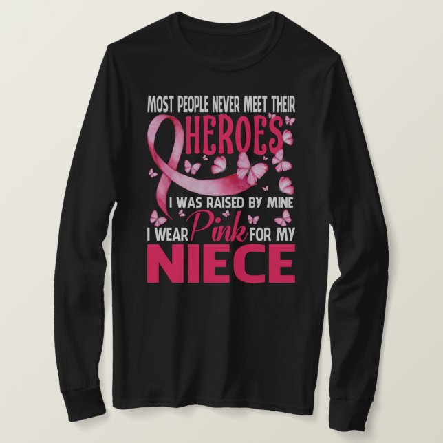 Camiseta Meus Heroínas Eu Visto Rosa Para Meu Cancer De Mam (Frente do Design)