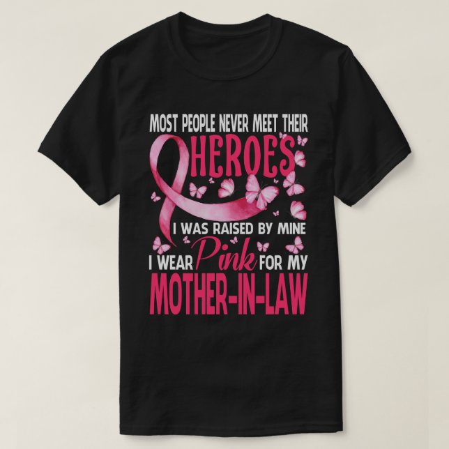 Camiseta Meus Heróis Eu Visto Rosa Para Meu Mseio MÃE-EM-LE (Frente do Design)