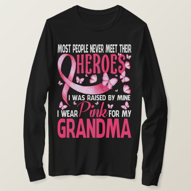Camiseta Meus Heróis Eu Visto Rosa Para O Cancer Da Minha A (Frente do Design)