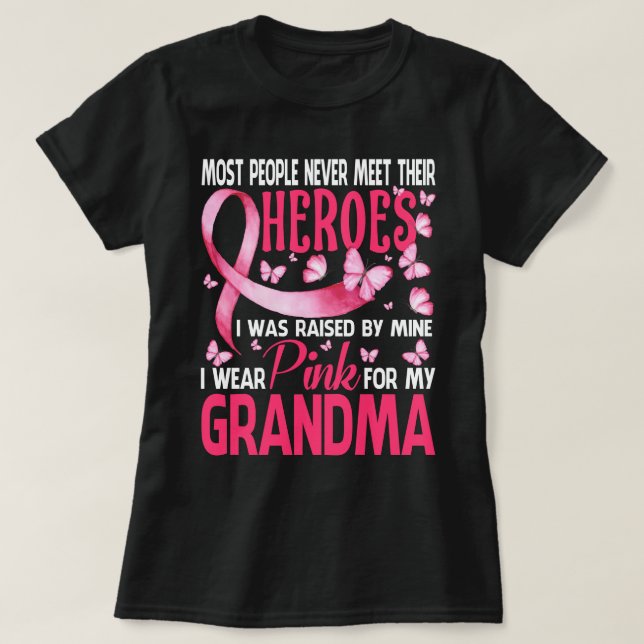 Camiseta Meus Heróis Eu Visto Rosa Para O Cancer Da Minha A (Frente do Design)