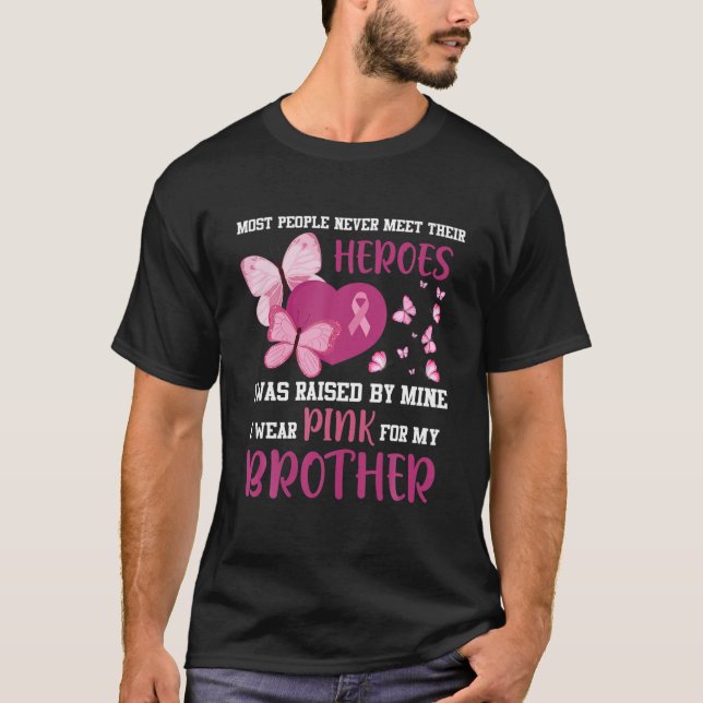 Camiseta Meus Heróis Eu Visto Rosa Para O Meu Cancer De Mam (Frente)