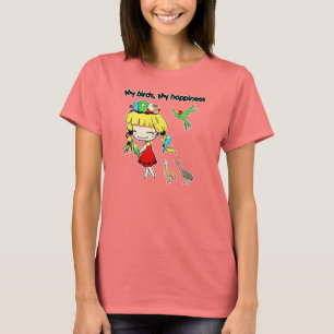 Camiseta Meus pássaros meus desenhos animados bonitos da