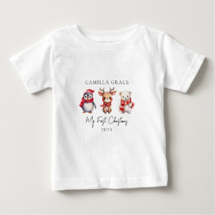 Camiseta Meus Primeiros Animais Fofos de Natal 1rua Nome de