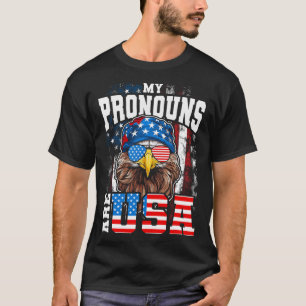 Camiseta Meus Pronomes São Águia Patriótica Dos EUA Engraça