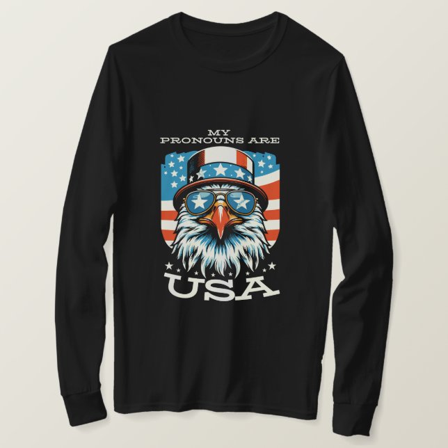 Camiseta Meus pronomes são USA Long Sleeve Shirts (Frente do Design)