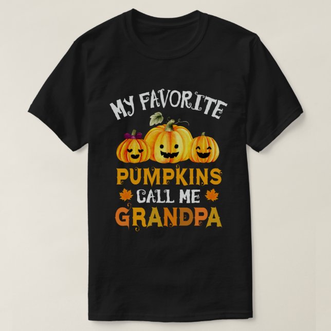 Camiseta Meus Pumpkins Favoritos Me Chamam De Vovô Hallowee (Frente do Design)
