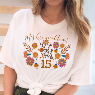 Camiseta Meus Quinze Anos Mexicano Floral Ocidental Anivers