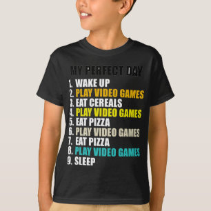 Camiseta Meus Videos games De Brincadeira De Dia Comem Pizz