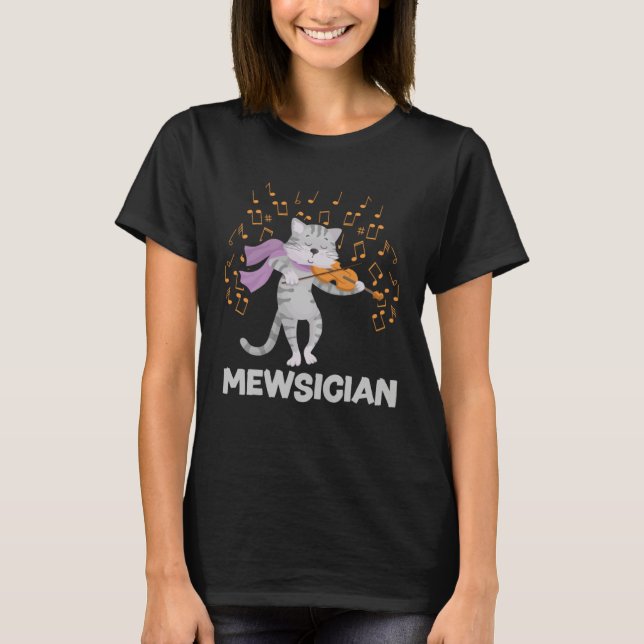 Camiseta Mewsician Cat Kitten Playing Violin for Cat  Violi (Frente)