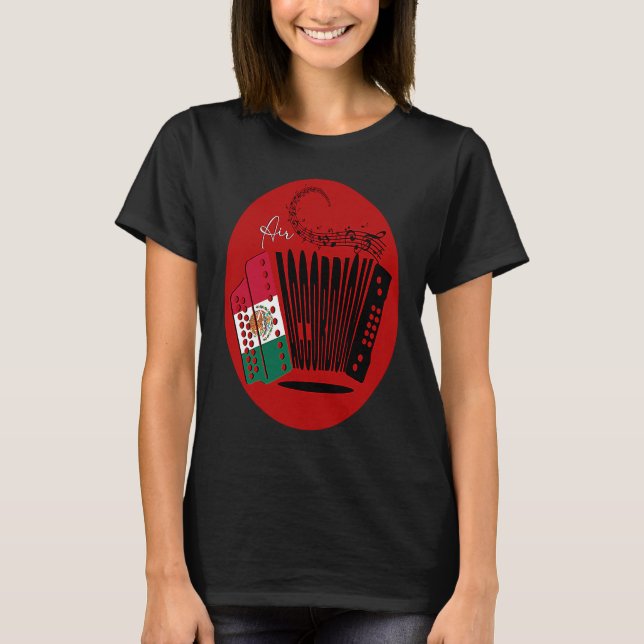 Camiseta Mexican Flag Air Accordion Mexico Fiesta Womens Bo (Frente)