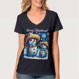 Camiseta Mexican Folk Art Snowmen Snowman Personalized
