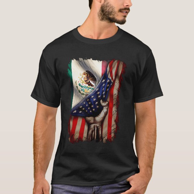 Camiseta Mexican Roots American Mexican Flag Mexico Is Call (Frente)
