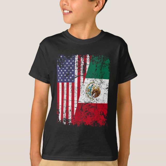Camiseta MEXICAN ROOTS Half American Flag MÉXICO (Frente)