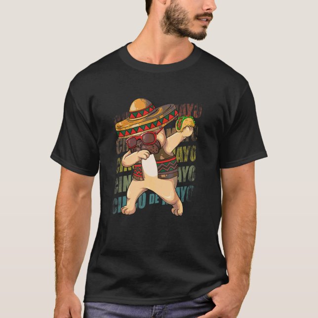 Camiseta Mexicano Dabbing Pug Dog Cinco De Mayo Poncho Somb (Frente)