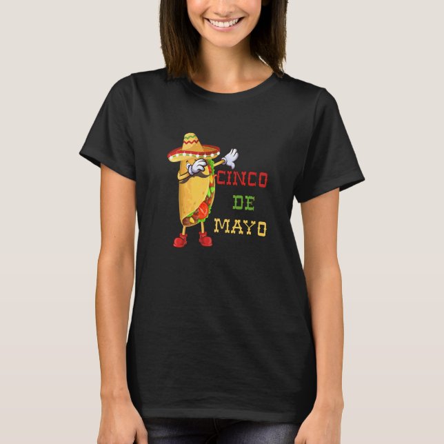 Camiseta Mexicano Dabbing Taco Cinco De Mayo Poncho Sombrer (Frente)
