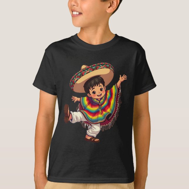 Camiseta Mexicano Garoto Poncho Cinco De Mayo - Roubação Me (Frente)