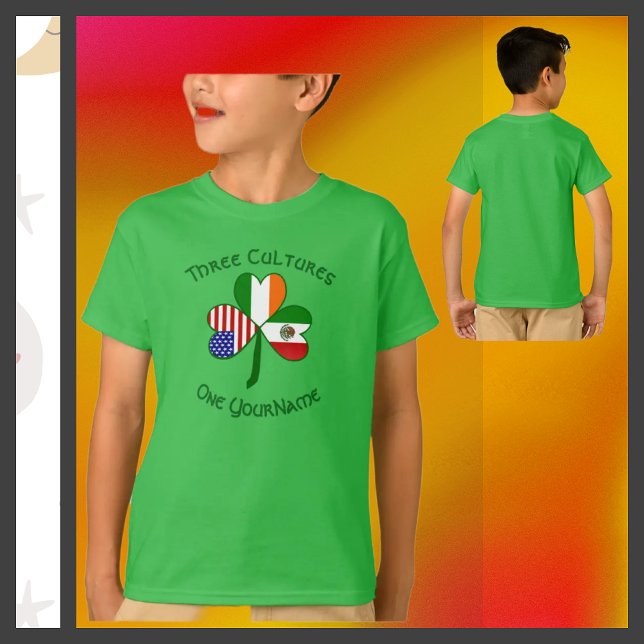 Camiseta Mexicano Irish American Flags Shamrock Seu Nome (Criador carregado)