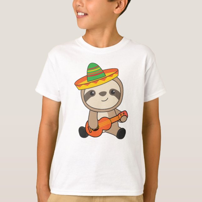 Camiseta Mexicano Sloth Sombrero Ukulele Cinco de mayo (Frente)