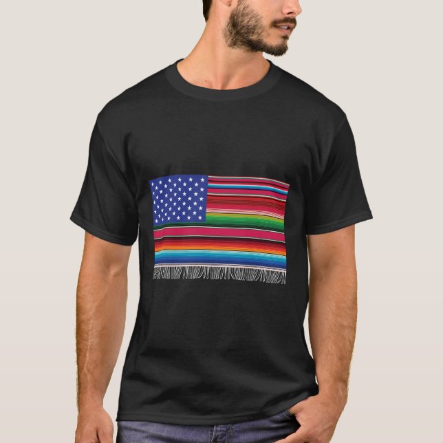 Camiseta México Americano Bandeira Serape Cinco De Mayo Par (Frente)
