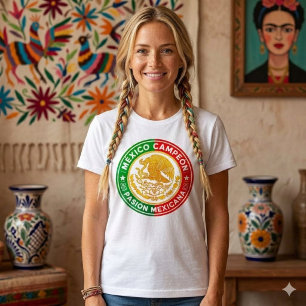 Camiseta México Campeão Cores da Bandeira Gráfica Brasão Br