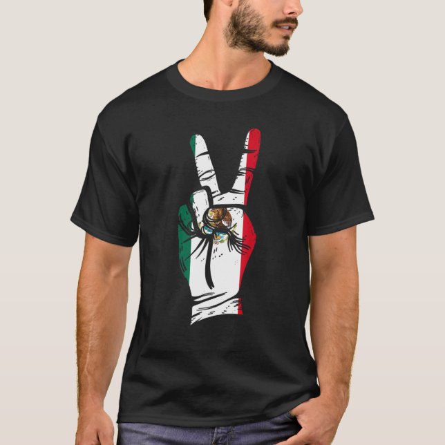 Camiseta Mexico Flag Hand Peace Sign Mexico (Frente)