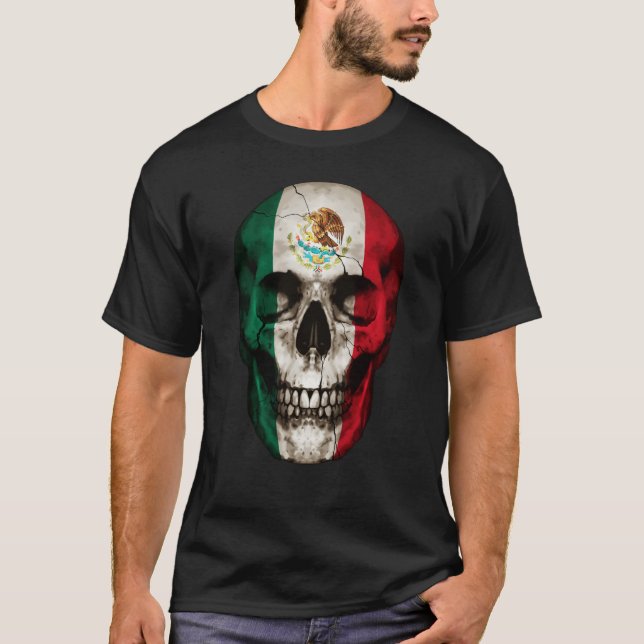 Camiseta Mexico Flag Skull Mexican Roots Proud Patriotic (Frente)