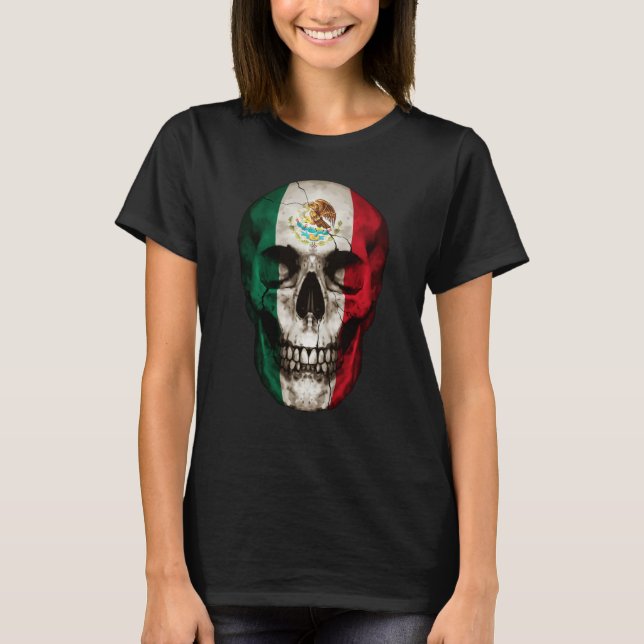 Camiseta Mexico Flag Skull Mexican Roots Proud Patriotic (Frente)
