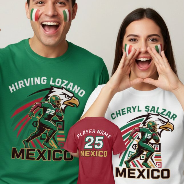 Camiseta Mexico Football Eagle National Pride Action Art (Use Personalized to change color/font.
Choose a color that matches the background color of shirt)