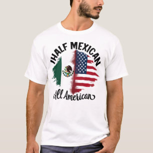 Camiseta méxico meio-mexicano-americano bandeira feminina d