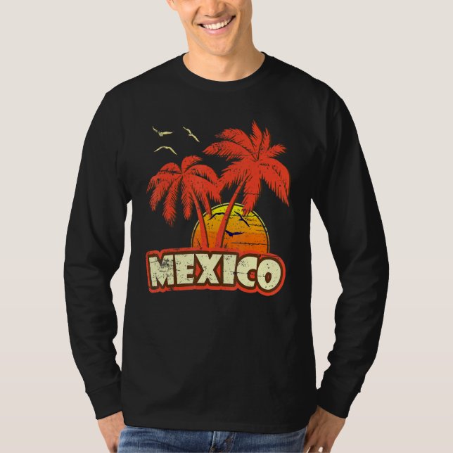 Camiseta México Summer Palm Trees 80s Beach Sunset 1 (Frente)