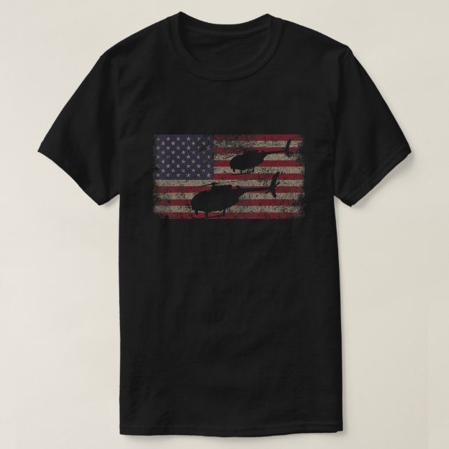 Camiseta MH6 Little Bird Helicopter American Flag (Frente do Design)