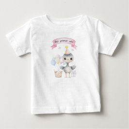 Camiseta Mi primer año - Charabón en acuarela con gorrito