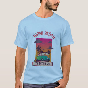 Camiseta Miami Beach É a Vida na Praia Van de Surf Retrô Pô