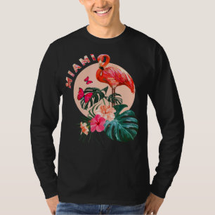 Camiseta Miami Beach Flamingo Sunset Flowers Miami