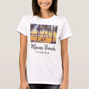 Camiseta Miami Beach Flórida Vintage Watercolor Art