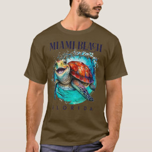 Camiseta Miami Beach Florida Watercolor Happy Sea Turtle