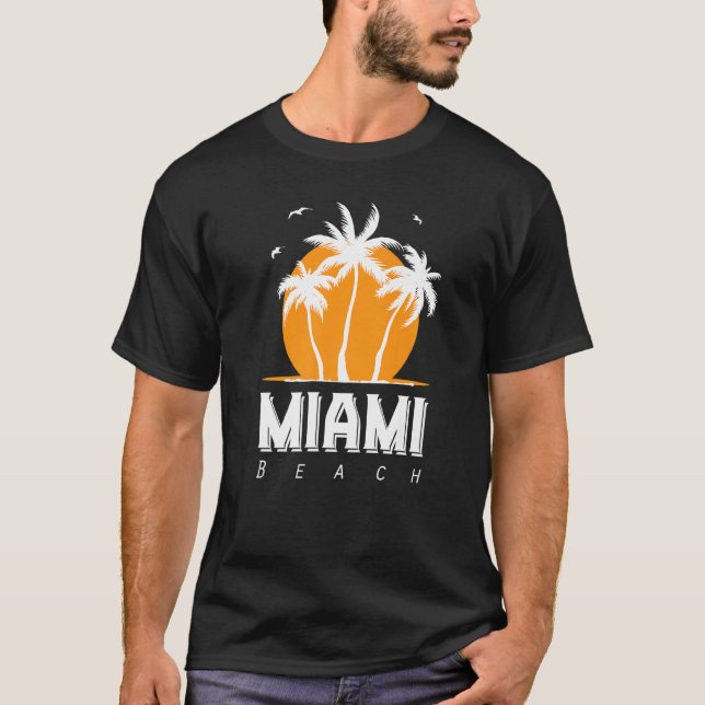 Camiseta Miami Beach Surfing Palm Trees Beach Vacation Nati (Frente)